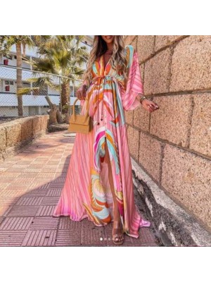 Women's pink printed dress  HE1306-01-02