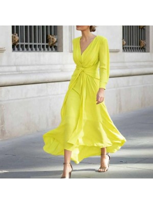 Elegant, sexy, fashionable V-neck twisted slim fit elastic dress HF2318-04-04
