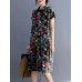 Cottagecore Letter Plaid Print Pocket Cotton Lapel Midi Dress