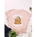 Women Cute Sloth Cartoon Slogan Print O  Neck Casual Short Sleeve T  Shirt