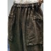 Loose Black elastic waist Pockets Linen Pants Spring