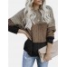 Women Contrast Color Patchwork Round Neck Long Sleeve Knitted Casual Sweater