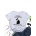 Letters Cartoon Cat Print Round Neck T  shirt For Women