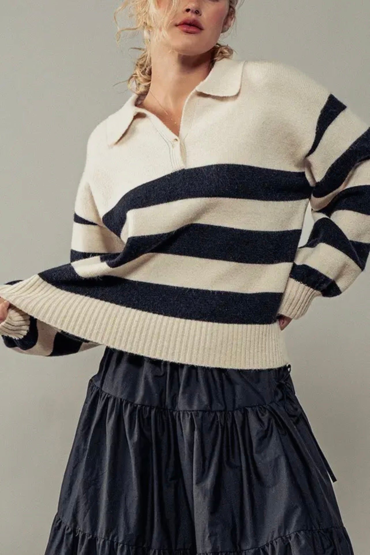 Merritt Polo Stripe Pullover Knit Sweater Merritt Polo Stripe Pullover Knit Sweater