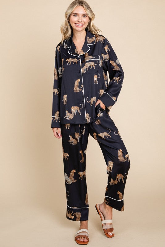 Lucia Satin Cheetah Print Pajama Set Lucia Satin Cheetah Print Pajama Set