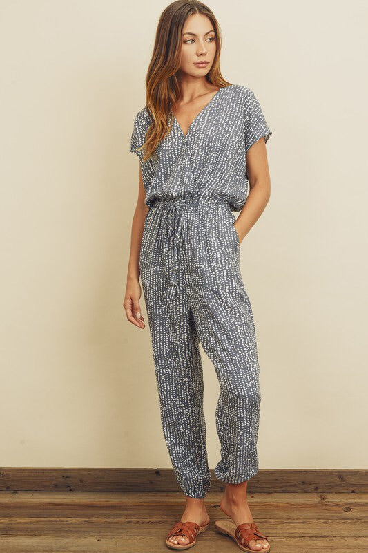 Pebble Print Surplice Jumpsuit Pebble Print Surplice Jumpsuit