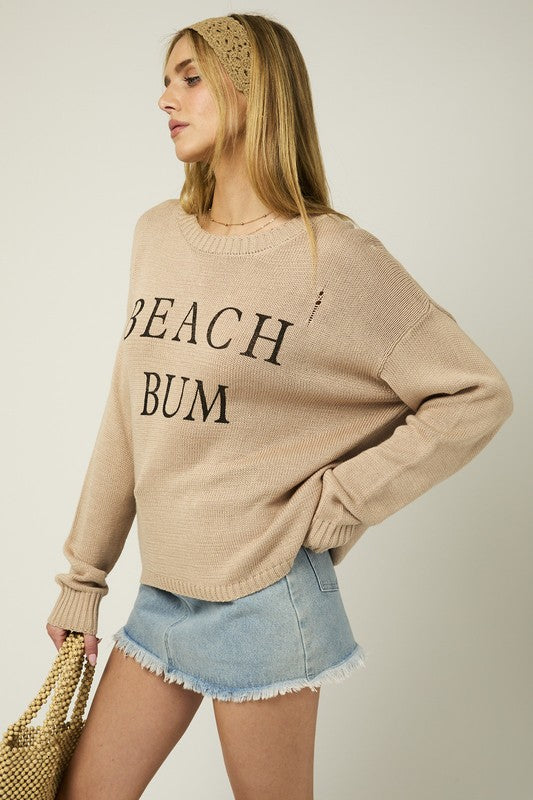 BEACH BUM Round Neck Long Sleeve Knit Sweater BEACH BUM Round Neck Long Sleeve Knit Sweater