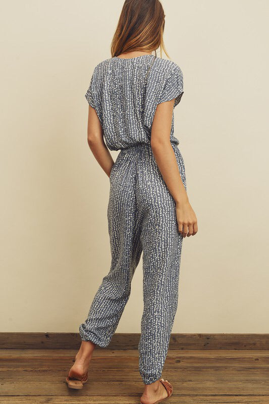 Pebble Print Surplice Jumpsuit Pebble Print Surplice Jumpsuit
