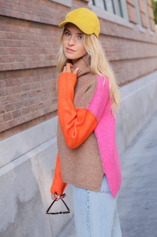 Ainsley Two Tone Color Block Turtleneck Sweater Ainsley Two Tone Color Block Turtleneck Sweater