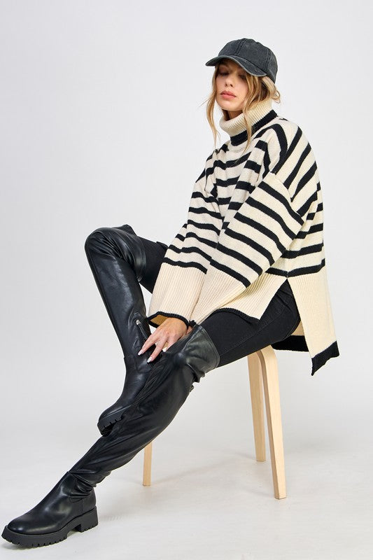 Stevie Striped Turtleneck Pullover Knit Sweater Stevie Striped Turtleneck Pullover Knit Sweater