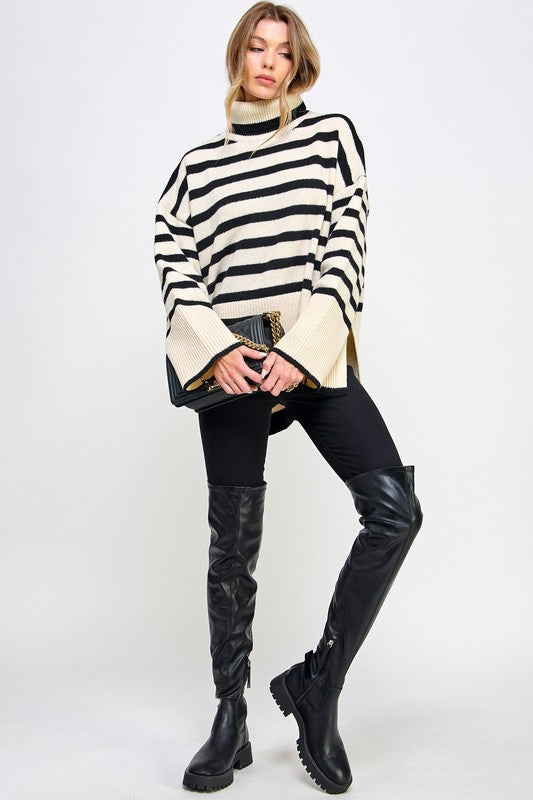 Stevie Striped Turtleneck Pullover Knit Sweater Stevie Striped Turtleneck Pullover Knit Sweater
