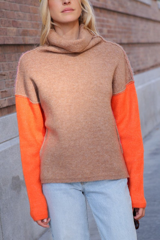 Ainsley Two Tone Color Block Turtleneck Sweater Ainsley Two Tone Color Block Turtleneck Sweater
