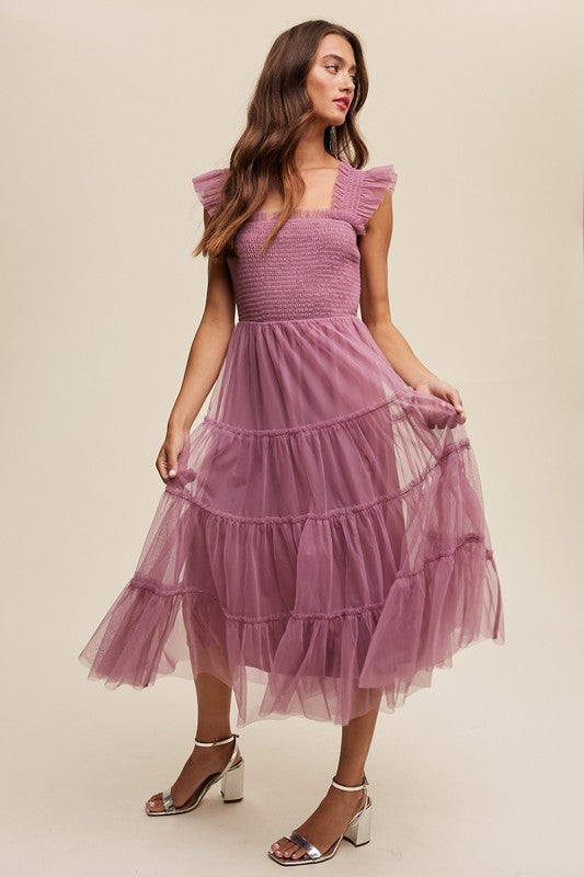 Amelie Tiered Tulle Midi Dress Amelie Tiered Tulle Midi Dress