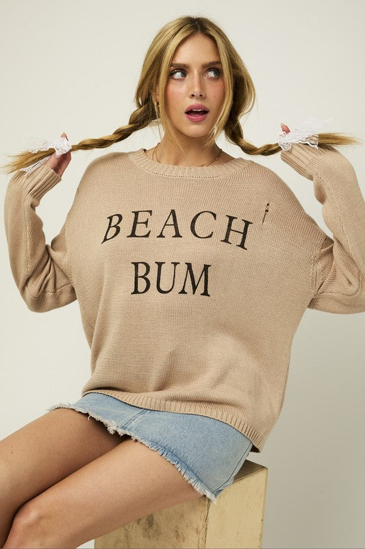 BEACH BUM Round Neck Long Sleeve Knit Sweater BEACH BUM Round Neck Long Sleeve Knit Sweater