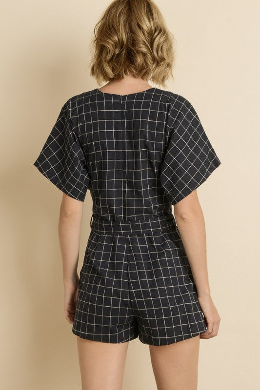 Marlo Windowpane Plaid Romper Marlo Windowpane Plaid Romper