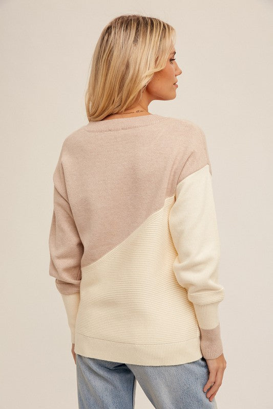 Annalise Asymmetrical Color Block Knit Sweater Annalise Asymmetrical Color Block Knit Sweater