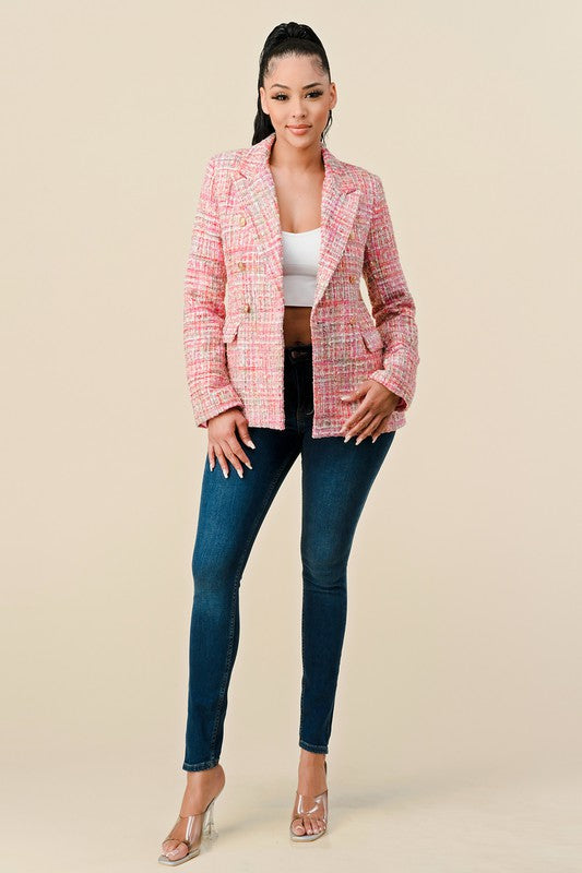 Blush Tweed Double Breasted Blazer Blush Tweed Double Breasted Blazer