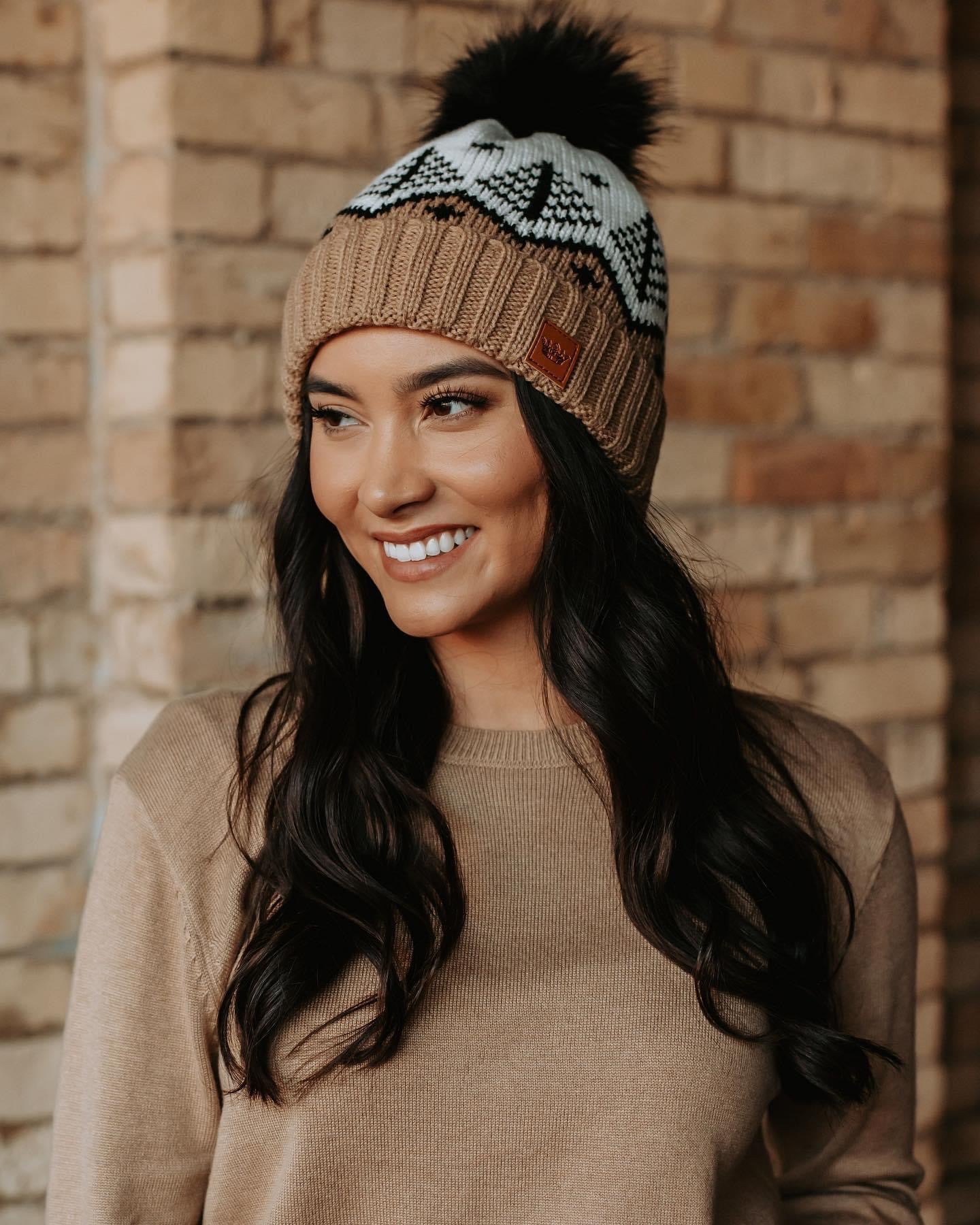 Fair Isle Knit Hat with Faux Fur Pom Fair Isle Knit Hat with Faux Fur Pom