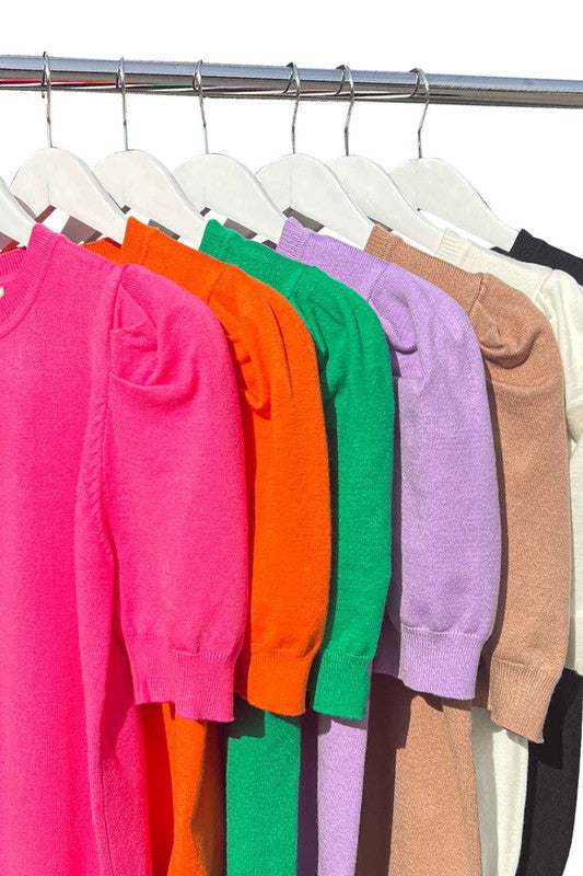 Ava Crewneck Puff Short Sleeve Stripe Sweater Top Ava Crewneck Puff Short Sleeve Stripe Sweater Top