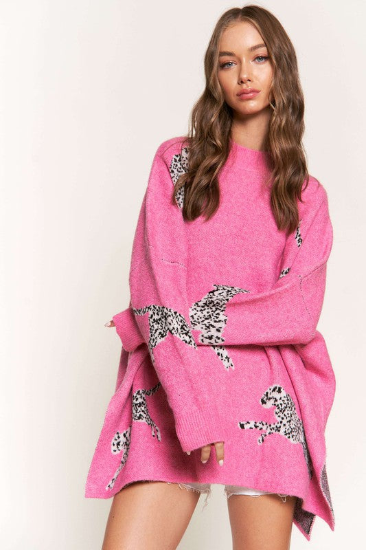 Emerson Pink Cheetah Print Knit Sweater Emerson Pink Cheetah Print Knit Sweater