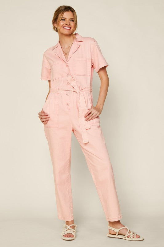 Cassandra Short Sleeve Cotton Utility Jumpsuit Cassandra Short Sleeve Cotton Utility Jumpsuit