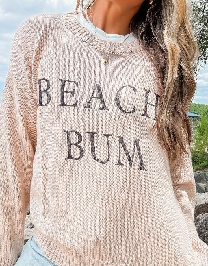 BEACH BUM Round Neck Long Sleeve Knit Sweater BEACH BUM Round Neck Long Sleeve Knit Sweater