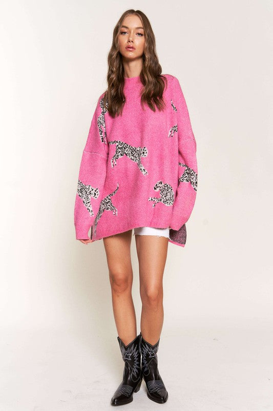 Emerson Pink Cheetah Print Knit Sweater Emerson Pink Cheetah Print Knit Sweater