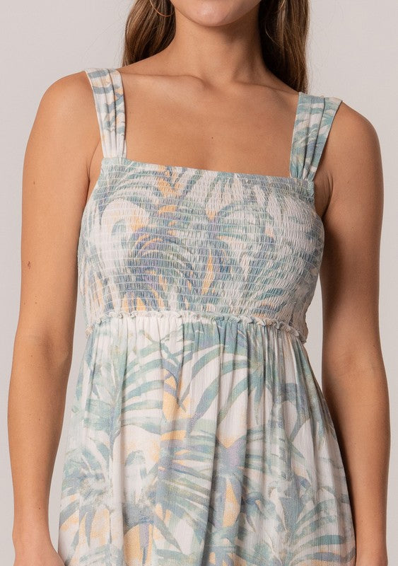 Palm Leaf Smocked Mini Dress Palm Leaf Smocked Mini Dress