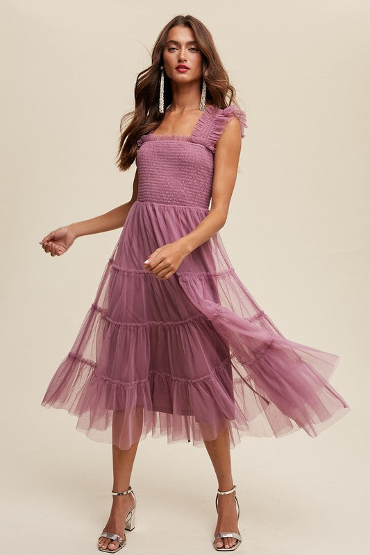Amelie Tiered Tulle Midi Dress Amelie Tiered Tulle Midi Dress