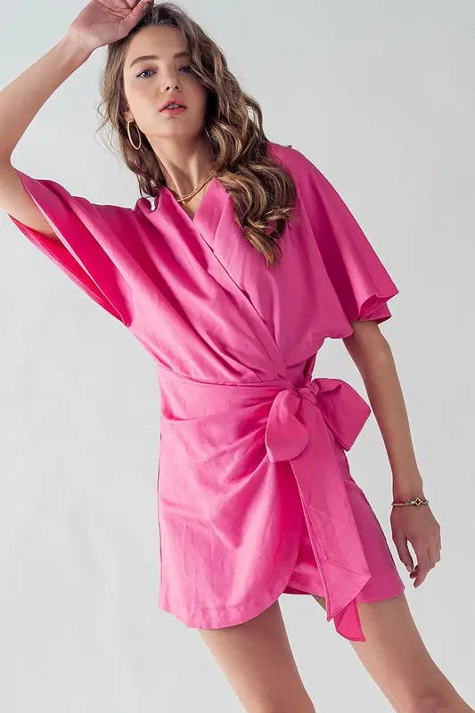 Azalea Flutter Sleeve Wrap Mini Dress Azalea Flutter Sleeve Wrap Mini Dress