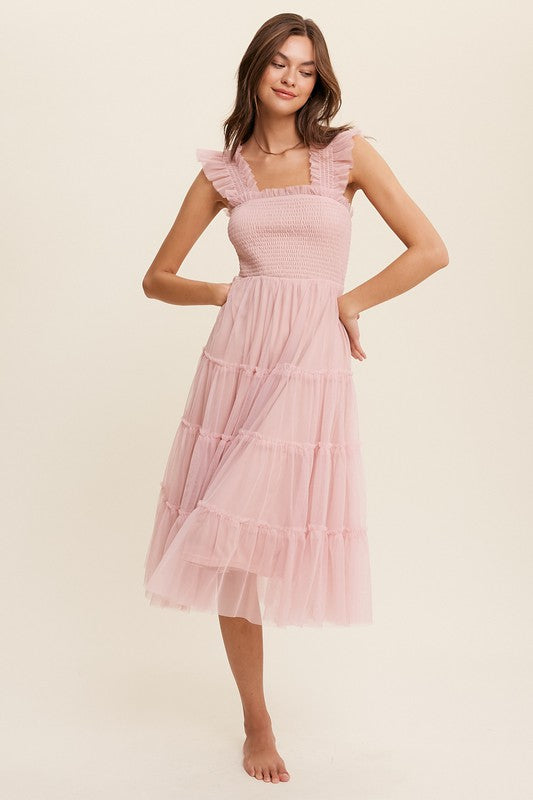 Amelie Tiered Tulle Midi Dress Amelie Tiered Tulle Midi Dress