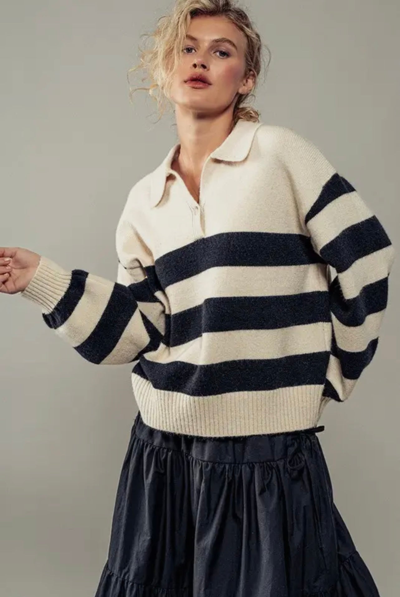 Merritt Polo Stripe Pullover Knit Sweater Merritt Polo Stripe Pullover Knit Sweater