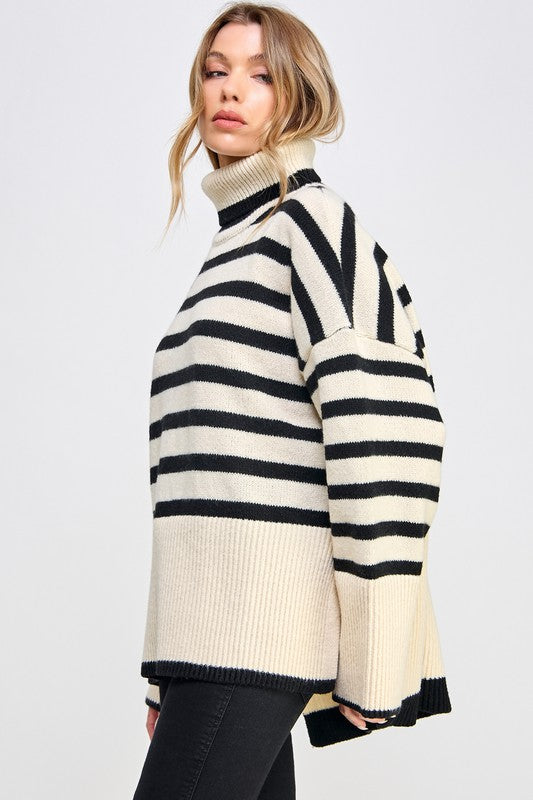 Stevie Striped Turtleneck Pullover Knit Sweater Stevie Striped Turtleneck Pullover Knit Sweater
