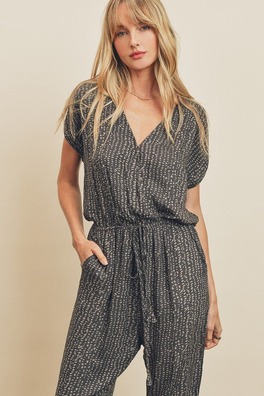 Pebble Print Surplice Jumpsuit Pebble Print Surplice Jumpsuit