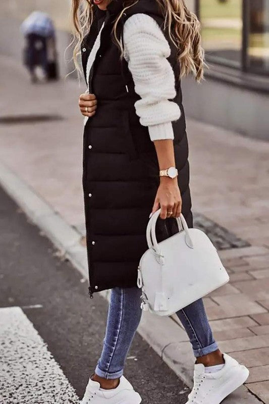 Layla Long Hooded Puffer Vest Layla Long Hooded Puffer Vest