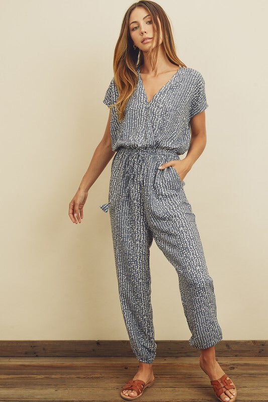 Pebble Print Surplice Jumpsuit Pebble Print Surplice Jumpsuit