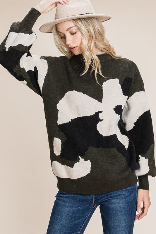 Quinn Camo Pattern Puff Sleeve Sweater Quinn Camo Pattern Puff Sleeve Sweater