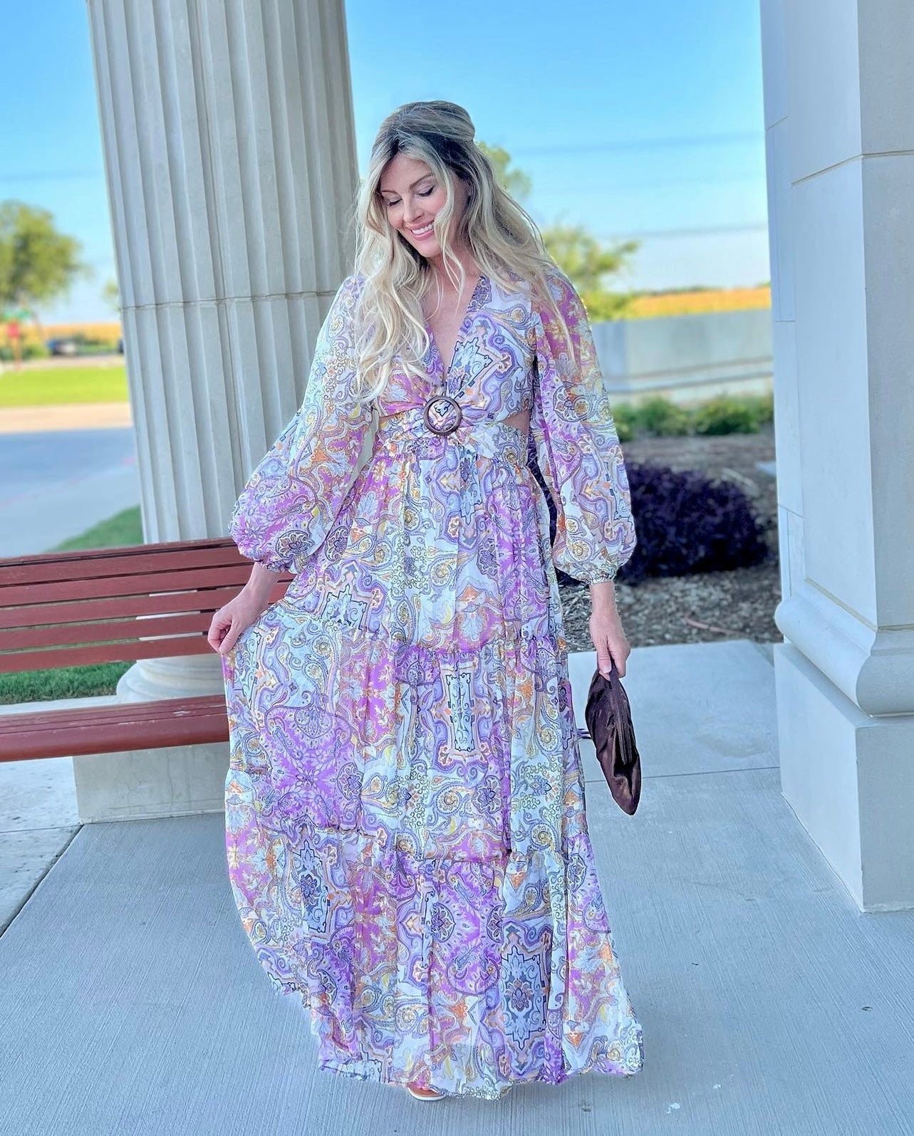 Presley Paisley Print Long Sleeve V-Neck Maxi Dress Presley Paisley Print Long Sleeve V-Neck Maxi Dress
