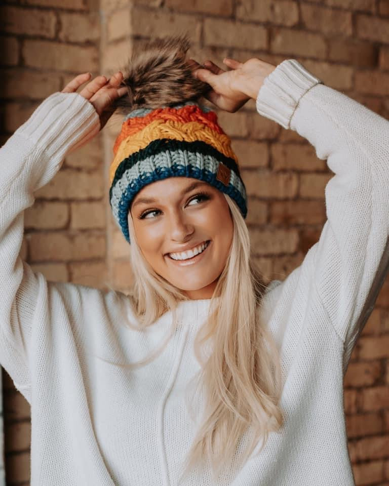 Multicolor Stripe Knit Hat with Pom Multicolor Stripe Knit Hat with Pom