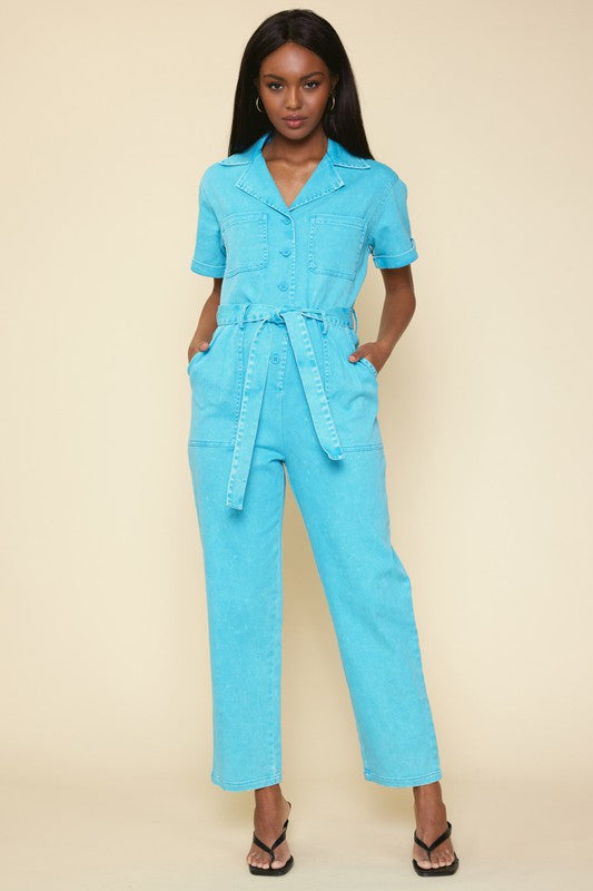 Cassandra Short Sleeve Cotton Utility Jumpsuit Cassandra Short Sleeve Cotton Utility Jumpsuit