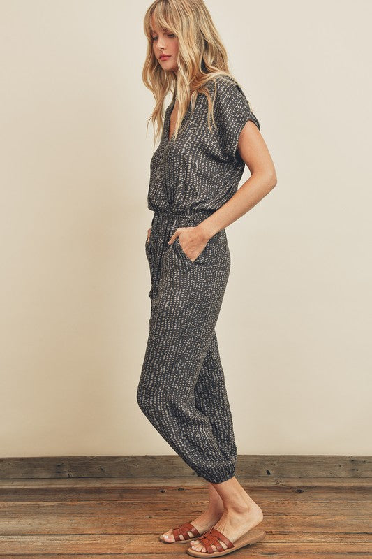 Pebble Print Surplice Jumpsuit Pebble Print Surplice Jumpsuit