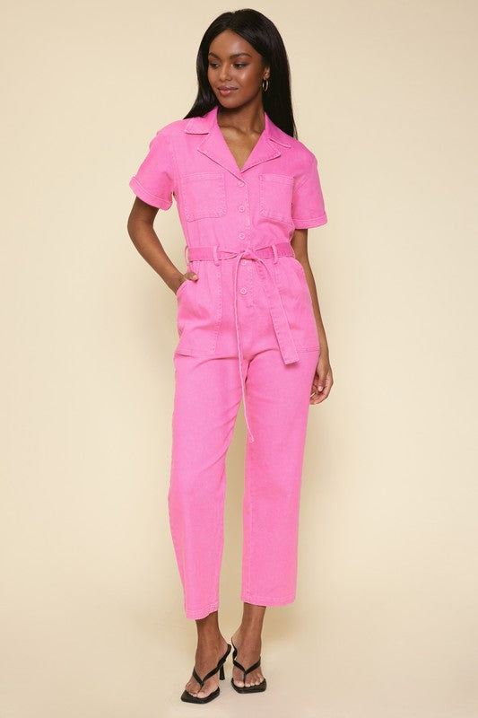 Cassandra Short Sleeve Cotton Utility Jumpsuit Cassandra Short Sleeve Cotton Utility Jumpsuit