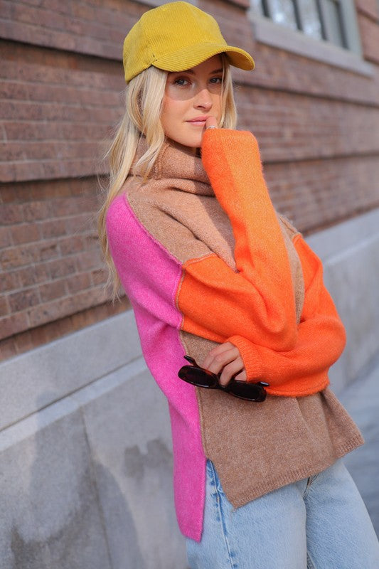 Ainsley Two Tone Color Block Turtleneck Sweater Ainsley Two Tone Color Block Turtleneck Sweater