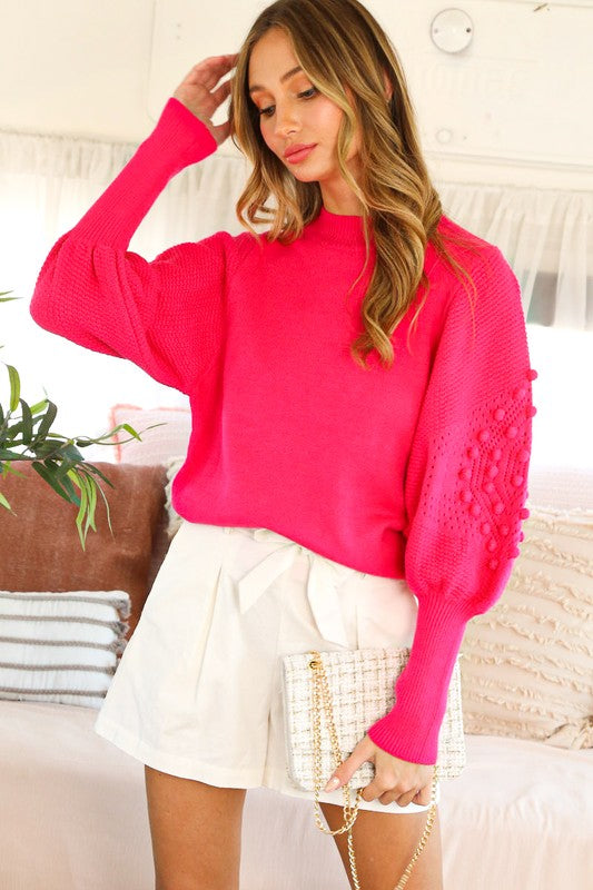 Audrey Pom Detail Puff Sleeve Sweater Audrey Pom Detail Puff Sleeve Sweater