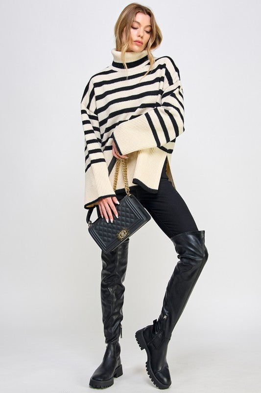 Stevie Striped Turtleneck Pullover Knit Sweater Stevie Striped Turtleneck Pullover Knit Sweater