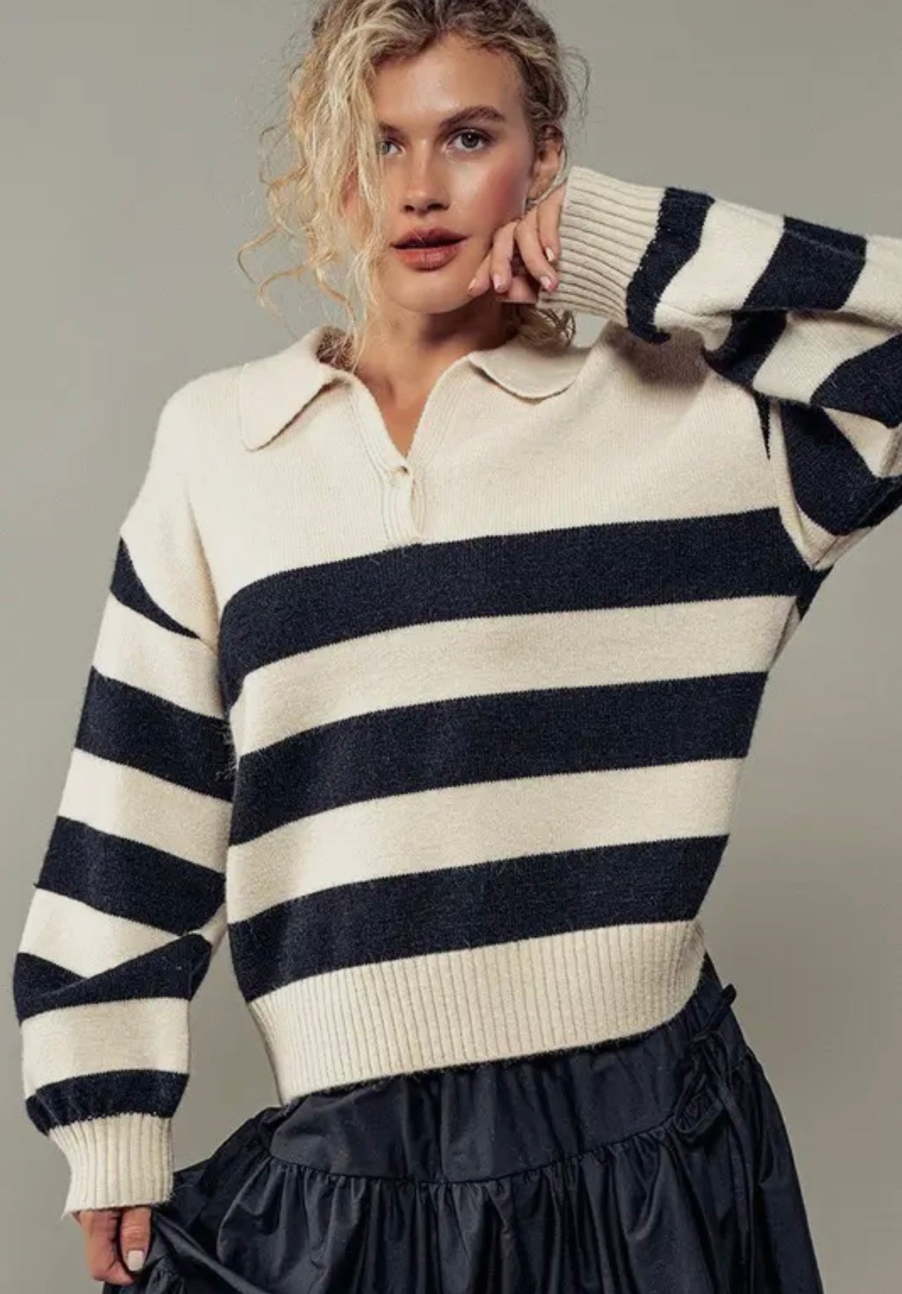 Merritt Polo Stripe Pullover Knit Sweater Merritt Polo Stripe Pullover Knit Sweater
