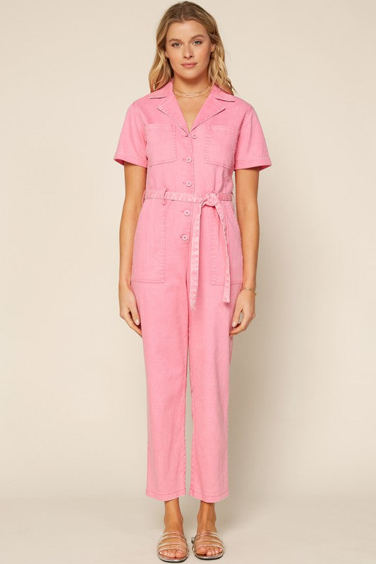 Cassandra Short Sleeve Cotton Utility Jumpsuit Cassandra Short Sleeve Cotton Utility Jumpsuit