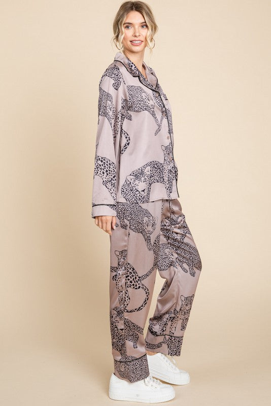 Lucia Satin Cheetah Print Pajama Set Lucia Satin Cheetah Print Pajama Set