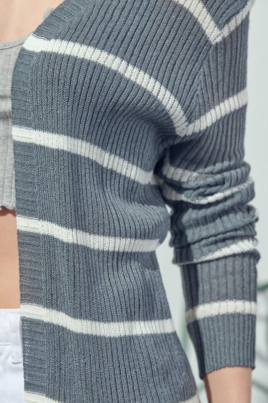 The Madalyn Striped Cardigan (Charcoal) The Madalyn Striped Cardigan (Charcoal)