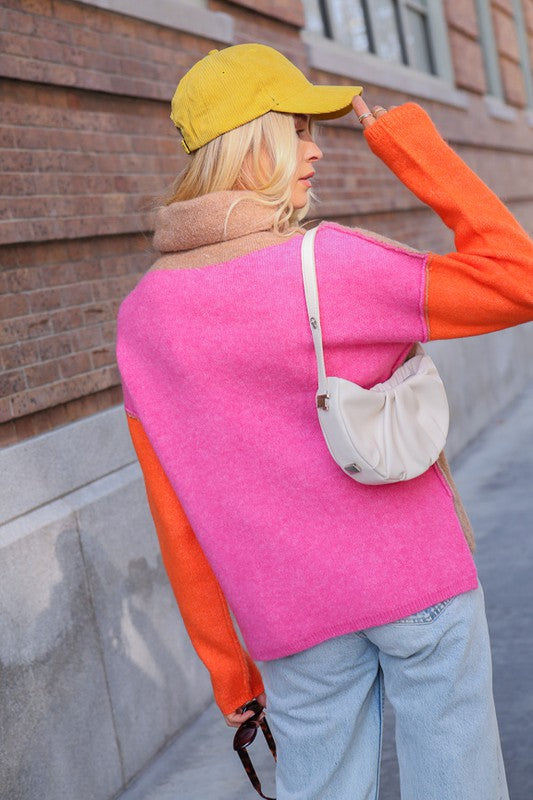 Ainsley Two Tone Color Block Turtleneck Sweater Ainsley Two Tone Color Block Turtleneck Sweater